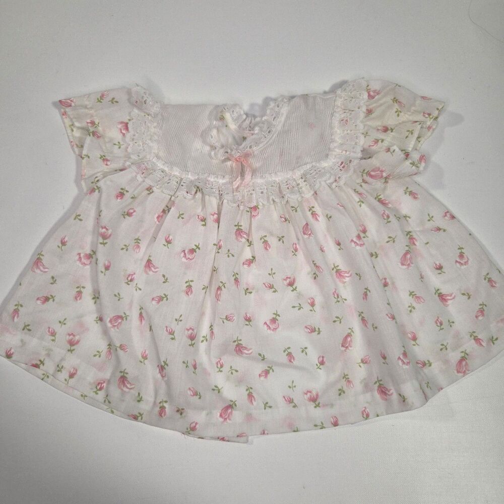 Vintage Baby Girl White & Pink Floral Dress with Lace Trim 18 M